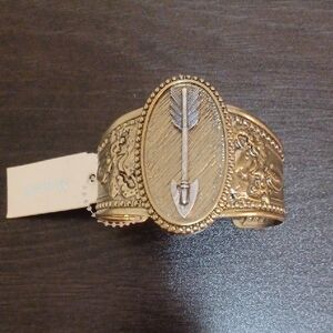 Stylish Worn Gold and Worn Silver Arrow Cuff Bracelet